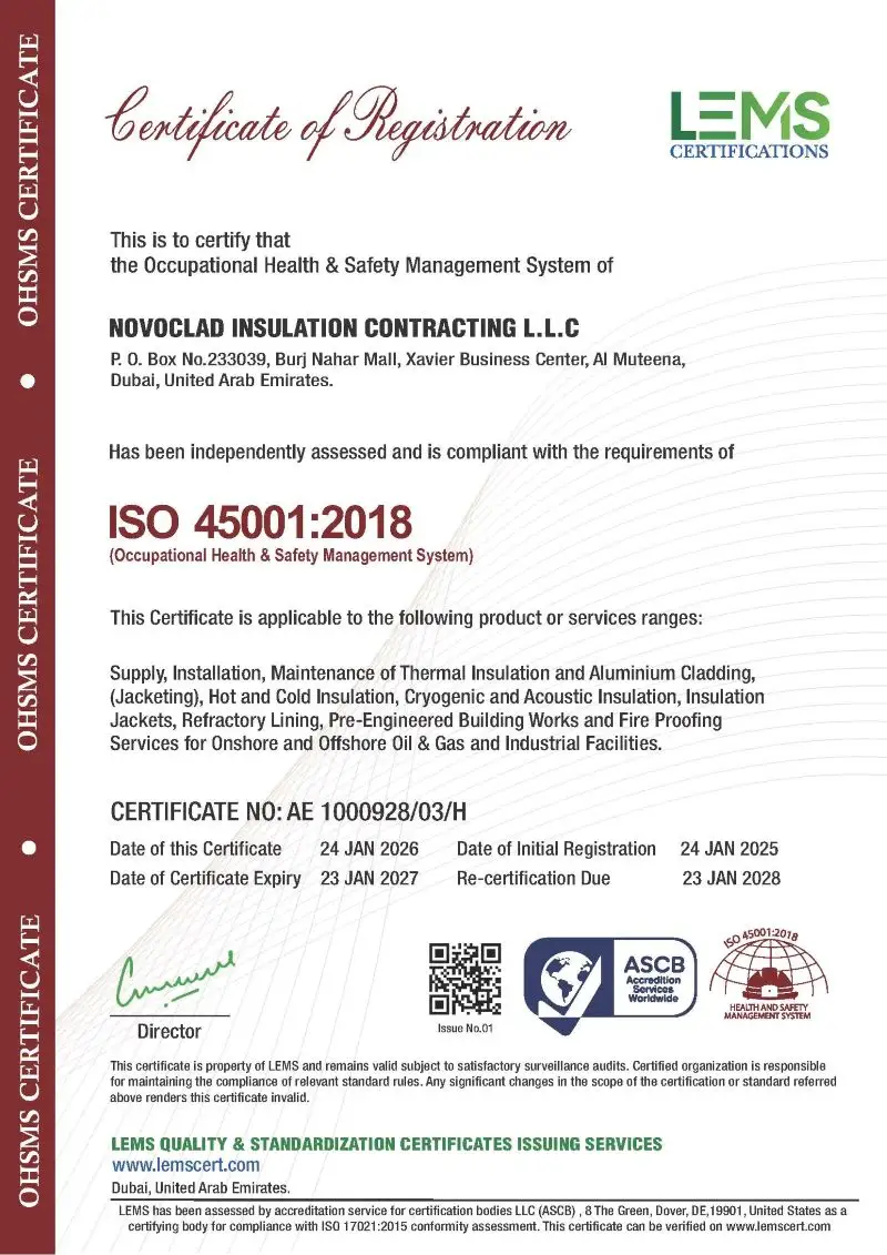 ISO 45001 Health and Safety Management System — Novoclad UAE