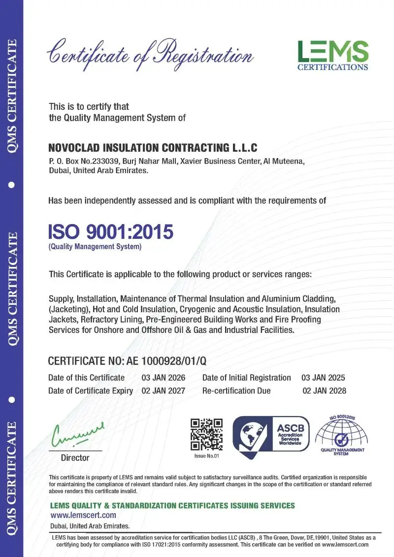 ISO 9001 Quality Management System — Novoclad Insulation UAE